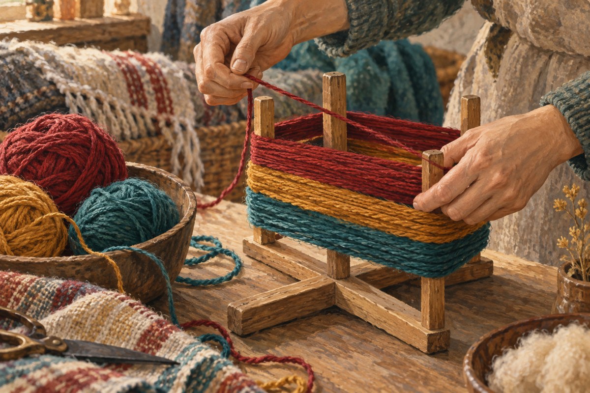 Imagen ilustrativa de manos preparando hilos