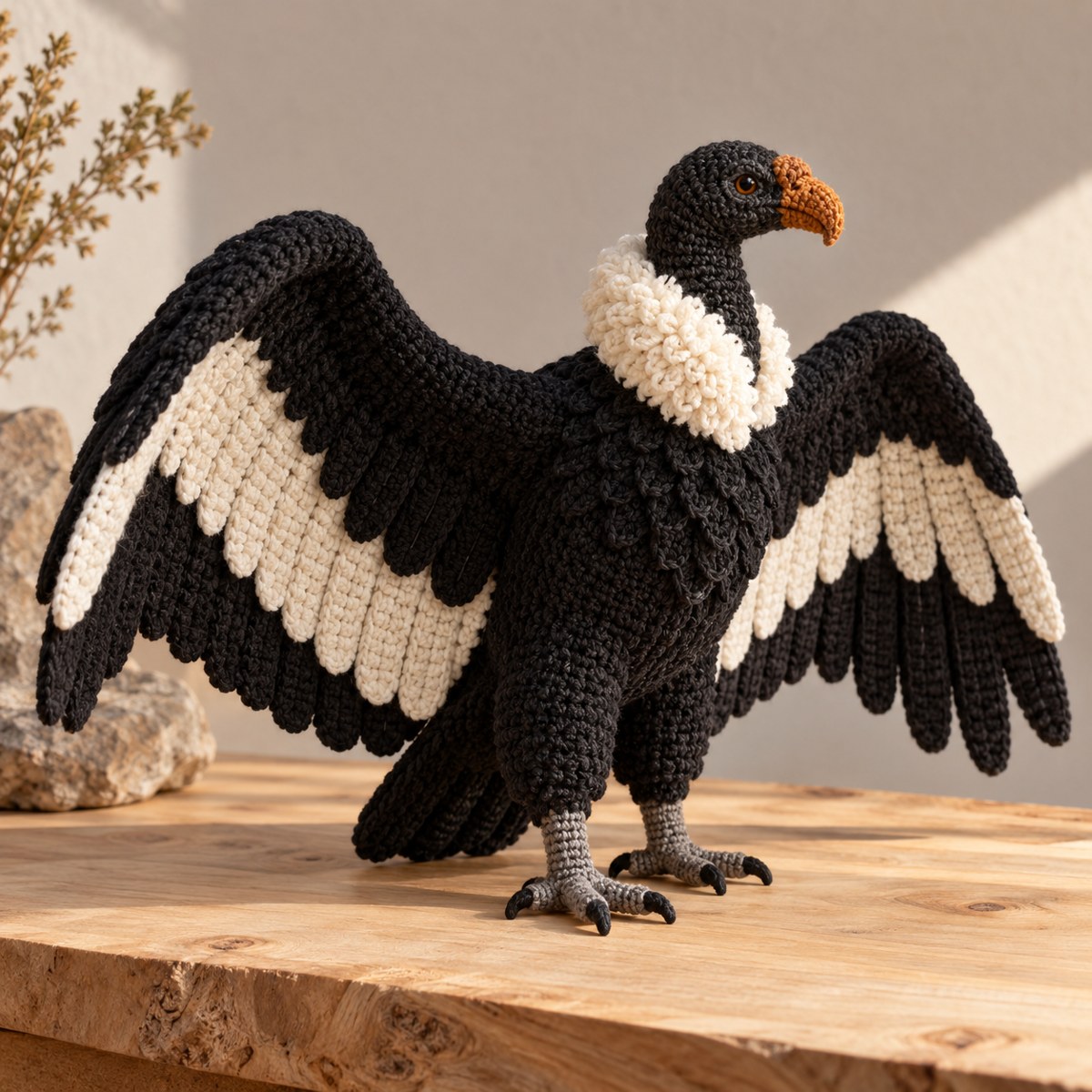 Amigurumi · Cóndor andino · propuesta ilustrativa, no inventario real
