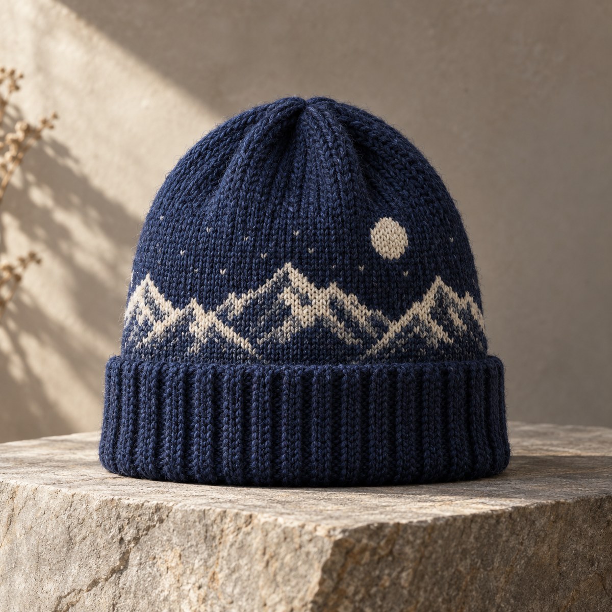 Gorro · Noche de nieve · propuesta ilustrativa, no inventario real